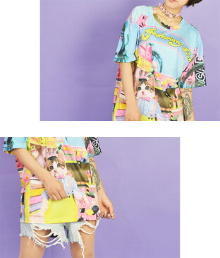 なめ猫 ランドTシャツ 猫柄 ネコ柄 猫 ネコ Tシャツ 半袖 なめ猫 大きいサイズ ゆめかわいい 原宿系 ファッション リゾート 夏 グッズ 派手 カワ かわいい カラフル 個性派 個性的 レディース
