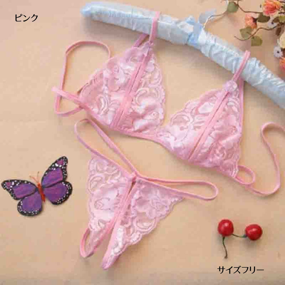 セクシーランジェリー オープンブラ オープンショーツ 上下セット 大人 リボン 紐...