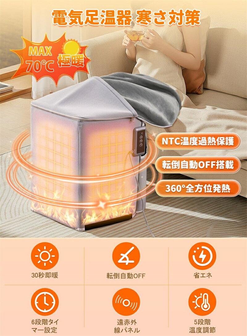 Acelit楽天市場店の足温器 足元 デスクヒーター フットヒーター パネルヒーター 四面発熱 足元ヒーター デスク下 5段階 温度調節 6段階 タイマー 電気パネルヒーター 遠赤外線 デスクヒーター 折りたたみ式 転倒オフ 冷え対策 過熱保護 電気足温器 即暖 省エネ 速暖 寒さ対策 電気暖房｜アングル2