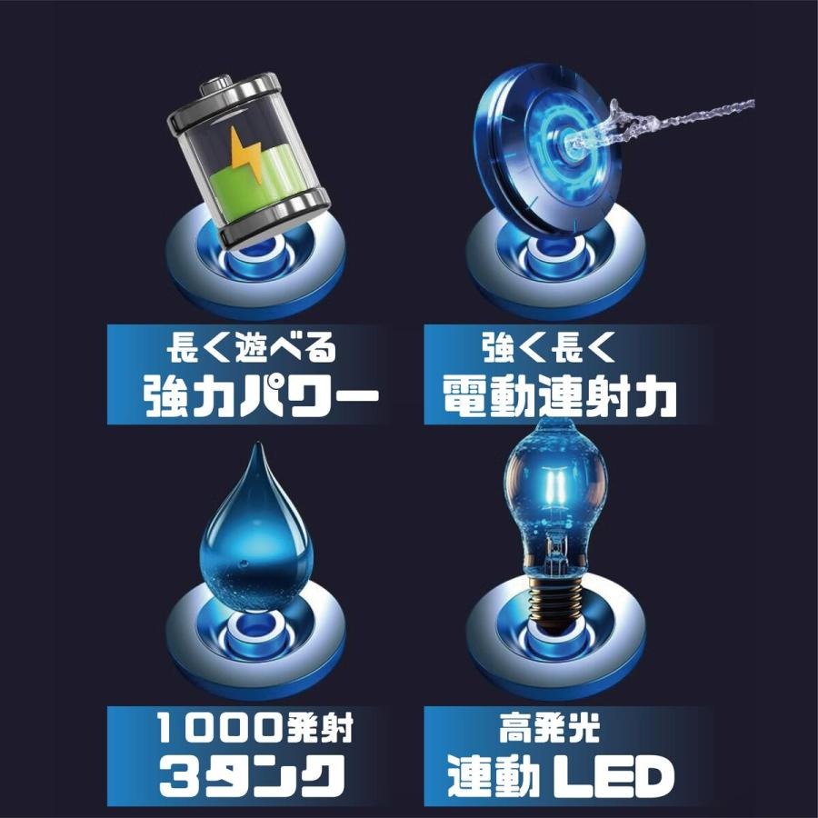 【動画あり】2025年最新モデル LEDで光る 正規品 ボトル付き 強力 水鉄砲 電動 自動ウォーターガン 連射水鉄砲 電動水鉄砲 ウォーターガン水遊び おもちゃ 自動吸水 水鉄砲 高速連射 超強力飛距離 水合戦 子供 大人 水遊び 海水浴 プレゼント 男の子 女の子 3