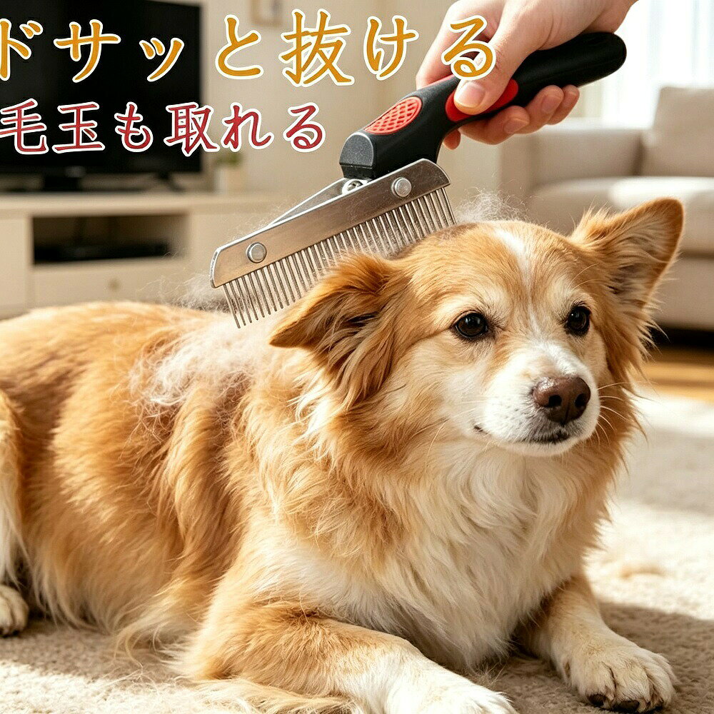 商品説明ワンプッシュで抜け毛が簡単に取り除ける、猫犬兼用のペットブラシです-1-4。歯の先端が丸く加工されているため、ペットの肌を傷つけにくく、ブラッシングしながら心地よいマッサージ効果も得られます-3-4。小型犬小型猫から中型犬まで、短毛中毛長毛を問わず幅広くお使いいただけます-5-6。【ワンプッシュで簡単お手入れ】ブラシに絡まった抜け毛は、ボタンを押すだけ（ワンプッシュ）で簡単に除去できます-1-3-4。手が汚れず、スピーディーに片付けられるので、毎日のブラッシングがストレスフリーになります。丸洗い可能なモデルもあり、いつでも清潔を保てます-5-6。【肌に優しい丸型ピン構造】ステンレス製のピン先端はすべて丸く加工されており、ペットの皮膚を傷つけません-1-4。また、適度な角度でカーブしたピンが毛の奥深くまで届き、抜け毛やもつれを効果的に取り除きます-1。ブラッシングが血行促進にもつながり、ペットの健康な被毛を保ちます-1-3。【ペットに優しいデザイン】人間工学に基づいたグリップデザインを採用し、手にしっかりフィットして長時間のブラッシングでも疲れにくい設計です-1。滑り止め加工が施されているモデルもあり、安定した操作が可能です-4。小型犬、猫、ウサギなど、様々な小動物に対応可能です-1。モニター環境により実際の色味と若干異なって見える場合がございます。予めご了承ください。