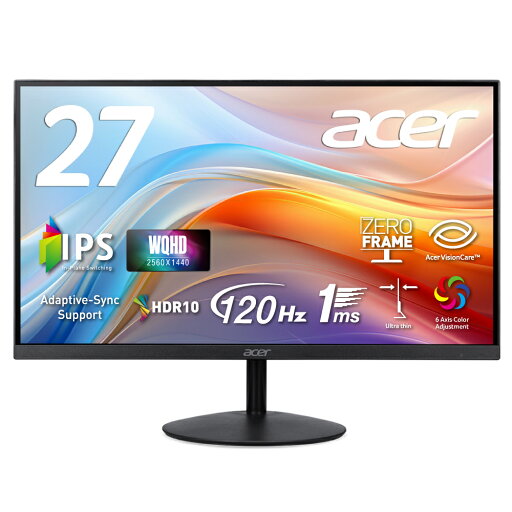 Acer モニター 27インチ WQHD 16:9 IPS 非光沢 NTSC 72% 1ms(VRB) 120Hz Adaptive-Sync HDR10 スピーカー内蔵 ヘッドホン端子 ゼロフレーム 超薄型デザイン HDMI 2.0 DisplayPort v1.2 ブルーライト低減 6軸カラー調整 VESAマウント対応 SA272UG0bmiipx Acer モニター 27インチ WQHD 16:9 IPS 非光沢 NTSC 72% 1ms(VRB) 120Hz Adaptive-Sync HDR10 スピーカー内蔵 ヘッドホン端子 ゼロフレーム 超薄型デザイン HDMI 2.0 DisplayPort v1.2 ブルーライト低減 6軸カラー調整 VESAマウント対応 SA272UG0bmiipx
