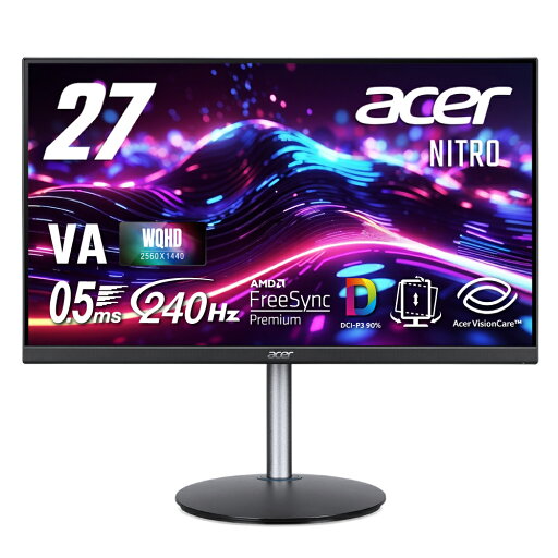 Acer Nitro ゲーミングモニター 27インチ WQHD 広視野角 VA 非光沢 エルゴスタンド 240Hz 0.5ms(GTG) DCI-P3 90% AMD FreeSync Premium ブラックブースト HDR350 ゲームビューテクノロジー ブルーライト低減 HDMI 2.1 DisplayPort v1.4 XF273UXbmiiprx