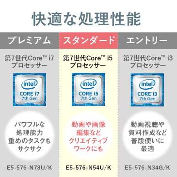 【今なら10%オフ！＆エントリーでポイント最大31倍！】【WPS Office付き！新品・送料無料！】エイサー Acer ノートパソコン Aspire E15 Core i5-7200U 15.6インチ 4GB 256G SSD ドライブあり Windows10 ブラック E5-576-N54U/K