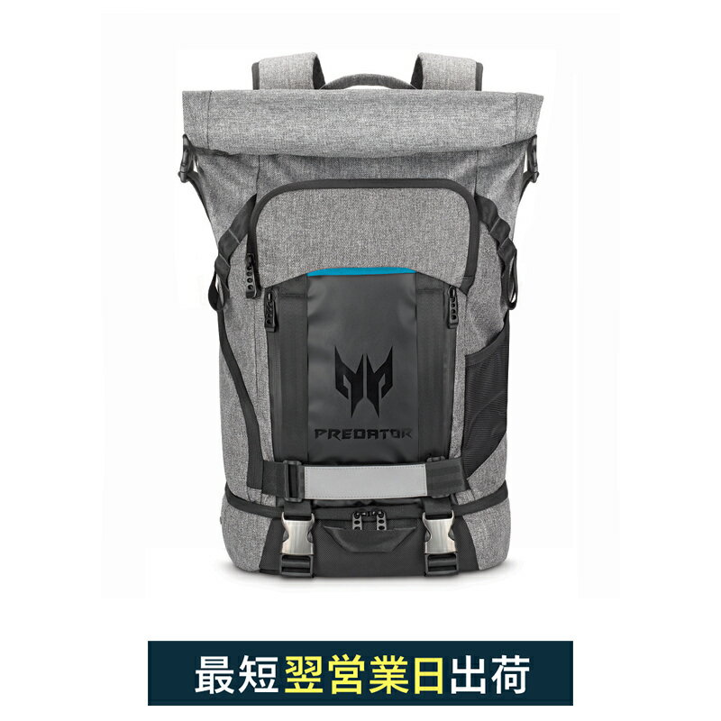 Acer Predator Gaming Rolltop Backpack (ゲーミングロールトップバックパック) プレデター ゲーミング バックパック PBG6A1 キャリングケース 最大 15.6型 ノートPC 収納可能 グレイ ブラック リュック パソコン収納 ビジネス