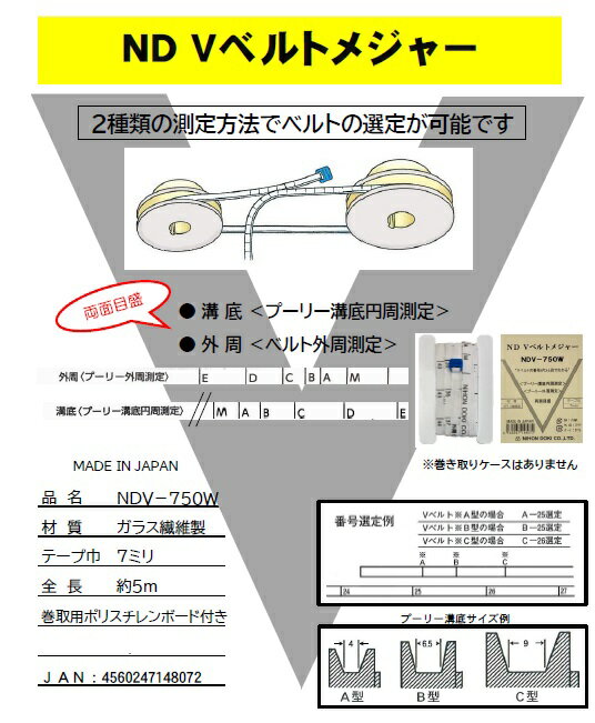 日本度器 ND Vベルトメジャー NDV-750W プーリ―溝円周測定 プーリー外周測定