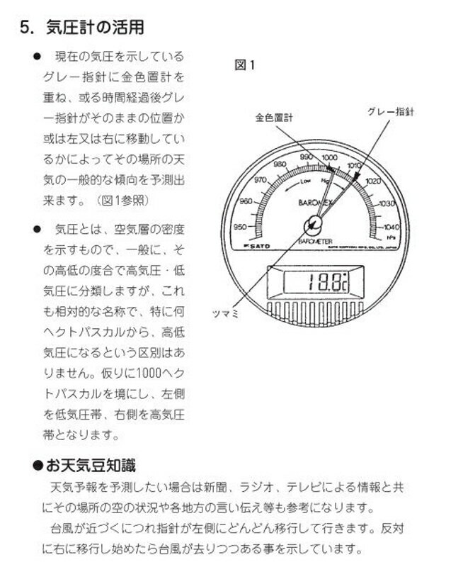 佐藤計量器 バロメックス気圧計 7612 デジタル温度計付 945~1045hpa No.7612-00