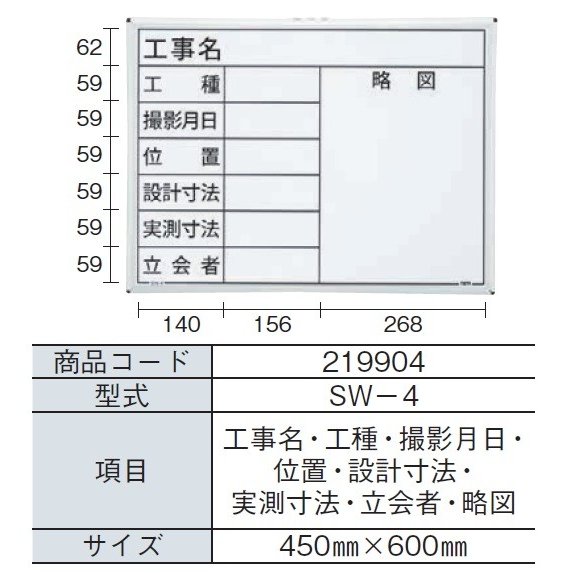 Rakuten - MYZOX マイゾックス ハンディスチールホワイトボード SW-4（工事名・工種・撮影月日・位置・設計寸法・実測寸法・立会者・略図） 450mm x 600mm 現場写真工事用