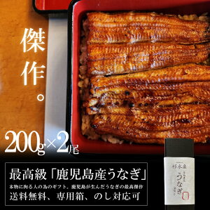 【鹿児島の傑作】うなぎ 国産 蒲焼き 200g × 2尾 特大 ギフト 鹿児島県産 高級 お中元 丑の日 土用の丑の日 父の日 母の日 御歳暮 プレゼント 鰻 ウナギ 贈り物 お祝い 内祝い 御年賀 のし 化粧箱 送料無料 食べ物 グルメ