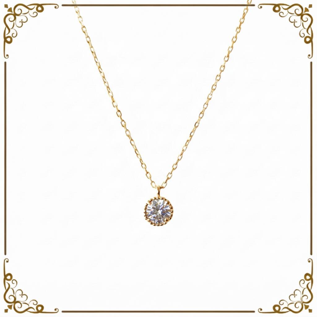 【Nouvelle A’21】Auréole（オレオール）一粒 ダイヤモンド ネックレス K10 ゴールド ミル打ち ミルグレイン フクリン留め 10金 0.1ct シンプル アンティーク 仕上げ 華奢 鏡面 レディース ジュエリー イスラエル デザイナー ギフト プレゼント 送料無料