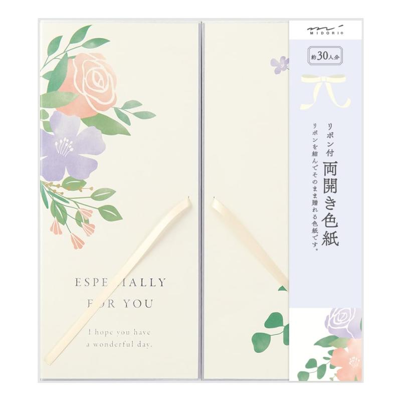 ミドリ 色紙 カラー色紙 両開き リボン 花柄 33265006