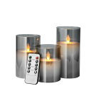 AnnTec LEDキャンドルライト 【3点セット】 ledグラス ブラック ロウソク 電池式 LEDキャンドル 専用リモコン付き 自動消灯タイマー 明るさ調整 本物の炎のようにゆらめく 暖色光 火を使わない