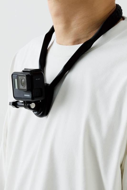 エレコム ネックレス式マウント GoPro マウント スマホ対応（4.7~6.7インチ） 角度調整可能 落下防止 ワンタッチ着脱 ハンズフリー ブラック AC-MBNE02BK