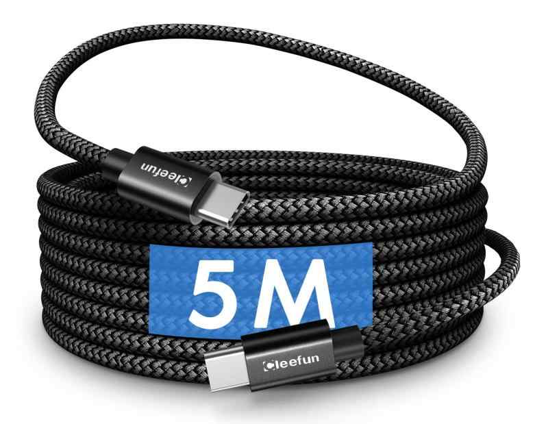 CLEEFUN USB C/Type C to Type C ケーブル【PD対応 60W/急速充電】タイプC to C 長い 断線防止 超高耐久ナイロン (5m)