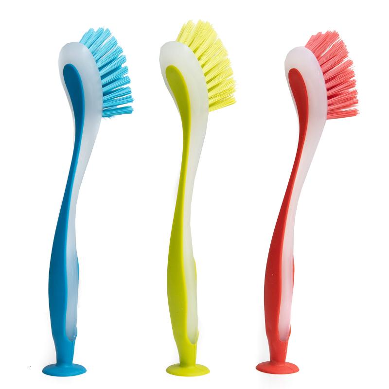 Klickpick Home 食器用スクラバーブラシ アソートカラー 食器用ブラシ ソフトロングハンドル付きスクラ..