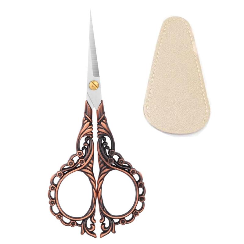 レトロ小さい裁縫はさみ、紙、刺繍道具用、アウトドア便利、バルク、DIY、装飾、革製ケース付き