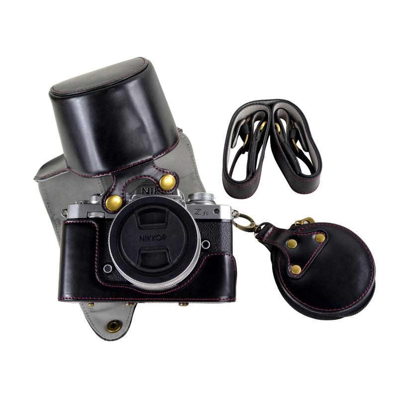 Rieibi Nikonミラーレス一眼カメラZ fc ケース 28mm/16-50mmレンズ対応 カメラケース ストラップ付き カメラ保護 バッテリー交換可 三脚ネジ穴付き PUレザー