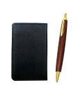 シボ牛革黒名刺入れ 木軸レトロボールペンセット MEIB-HS48S