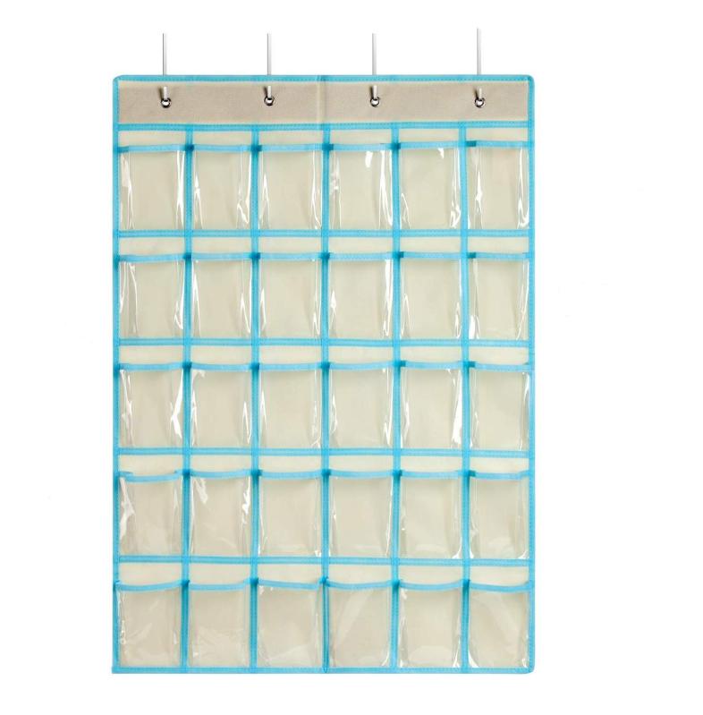 SURCHAR ウォール ポケット カレンダーポケット 布製 防水 透明 PVC 小物収納 ウォールラック 壁掛け 収納 ポケット 吊り下げ ポケット 壁掛け収納式フック付き 30 ポケット