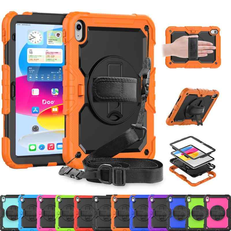 「内蔵スクリーンプロテクター」Doo iPad 11世代 ケース A16 11インチ対応 iPad 10世代 ケース 10.9インチ対応 耐衝撃 ショルダーストラップ付き ペン収納 360°回転キックスタンド 手持ちバンド 落
