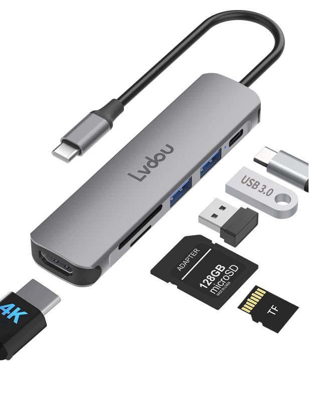 USB C ハブ アダプタ 6-in-1 Lvdou マルチポート USB ハブ Type-C 85W PD充電 4K HDMI Micro SD/SDカードリーダー USB-C 交換アダプタ