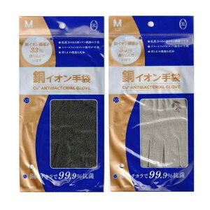 スタジオ・エヌ 銅イオン抗菌手袋 ウイルスから手を守る 感染経路 細菌減少率99.9% 【銅イオン含有率33%】ブラック&グレー 各1双入