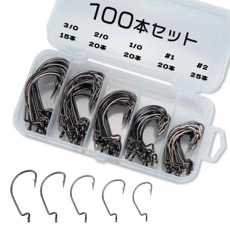 Piscorush オフセットフックセット バス釣り ワームフック 釣り針 ワイドゲイプ 高靭性 太軸 ロックフィッシュ用 釣り用品