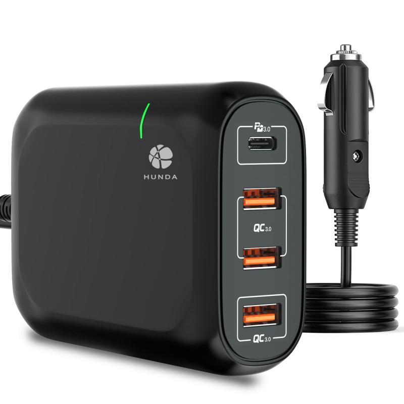 シガーソケット usb カーチャージャー 119W 4ポートPD3.0 &amp; QC3.0車載充電器 Type-C 65W 車載急速..