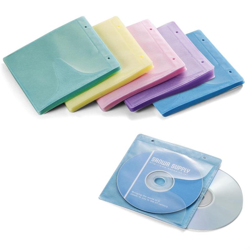 サンワダイレクト 不織布ケース CD・DVD用 両面収納 インデックスカード付 リング穴付き ホワイト 200-FCD007