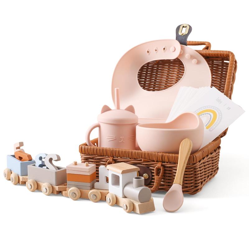 Mamimami Home 出産祝い 男の子 女の子 人気ギフト6点セット 離乳食器 吸盤付き 食品グレードシリコーン 電子レンジ 食洗機使用可能 月齢フォト ニューボーンフォト記念写真 知育玩具 積み木