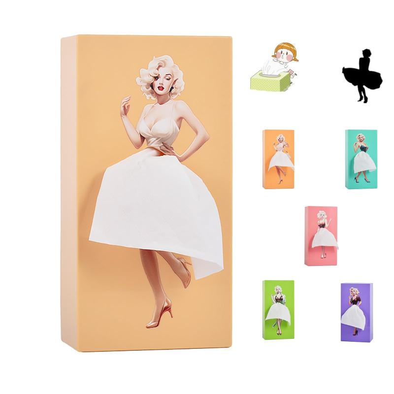 SENIURIS ビューティフルガールロングスカートティッシュボックス、クリエイティブカートゥーンティッ..