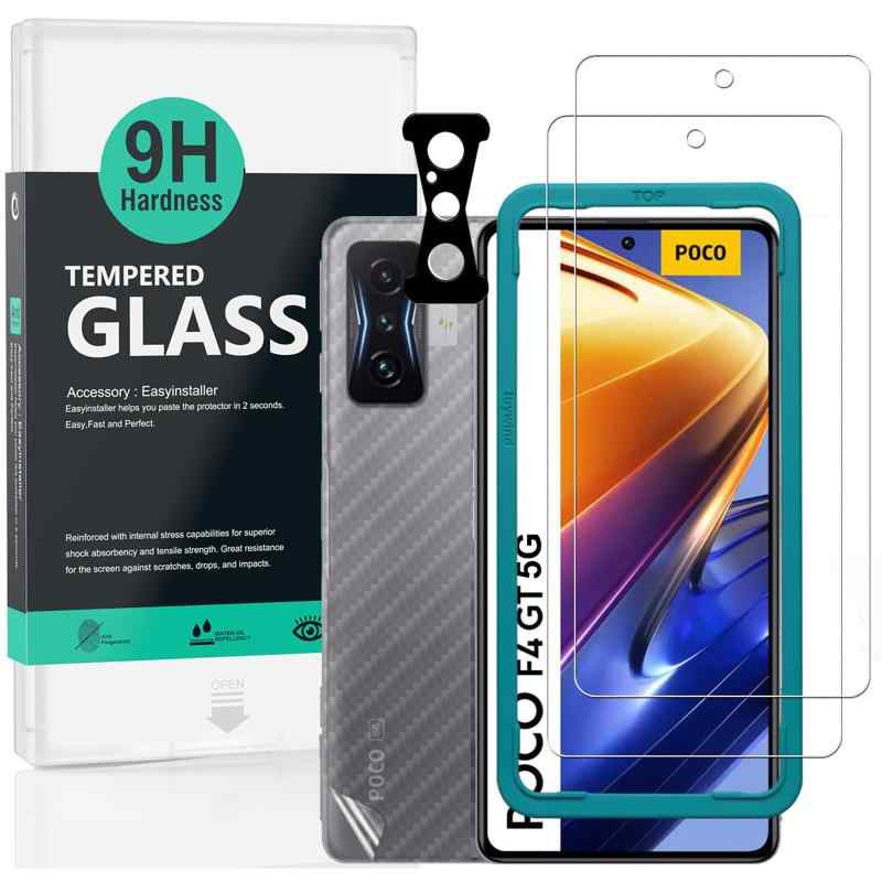 IBYWIND ガラスフィルム Poco F4 GT 5G 6.67&quot; 用強化 ガラス 保護 フィルム 2枚セットカメラレンズプロテ クター付き(金属材料) 背面保護フィルム付き 簡単装着キット付き
