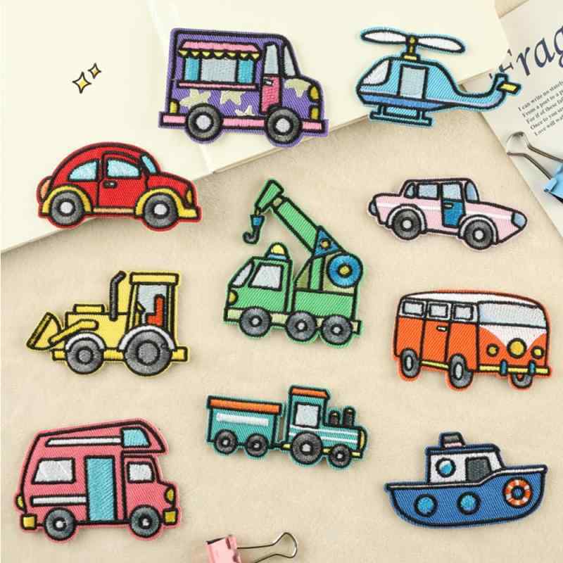 刺繍 ミニワッペン 10個入りです 刺繍 ワッペン おしゃれ 大人 アップリケ かわいい 車 船 飛行機 手芸 漫画 DIY装飾 バックテープ付きです （10パターンです）