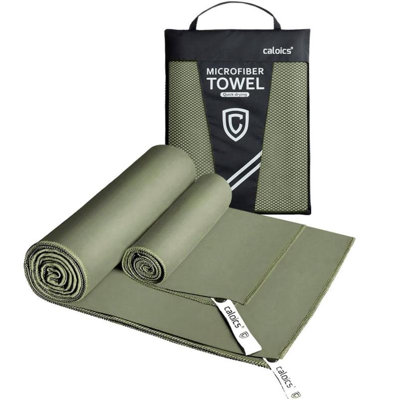 Caloics® 速乾タオル スポーツタオル ジムタオル【2枚セット】防災用品 収納袋付き マイクロファイバー..
