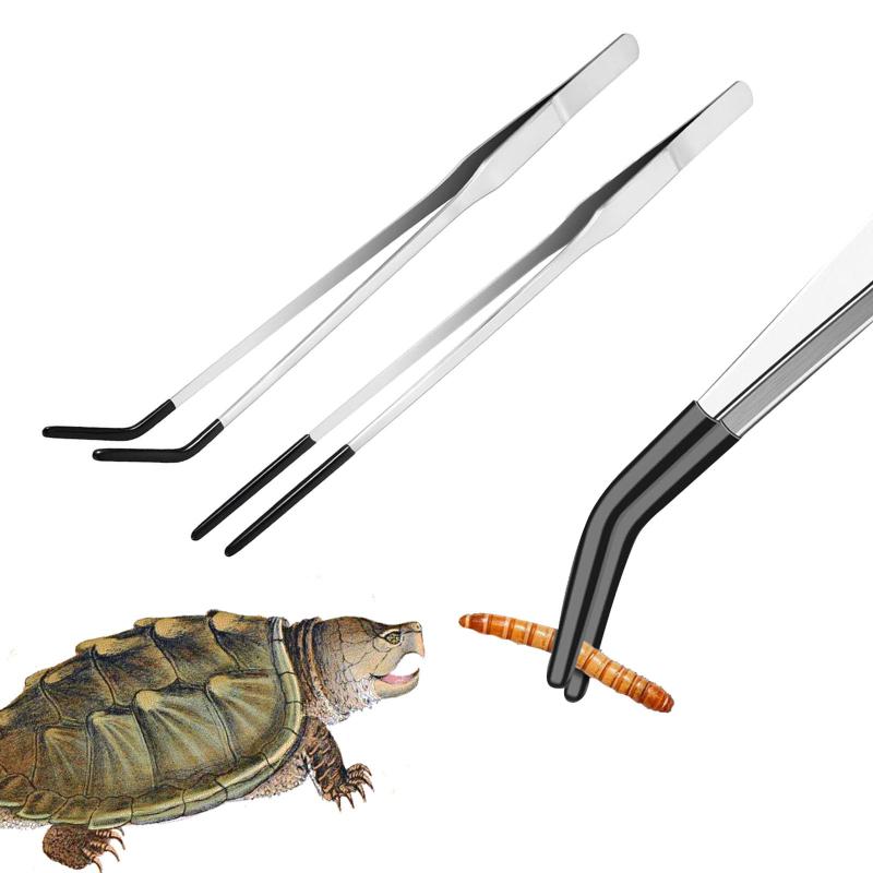 TIANTHH ピンセット 爬虫類 給餌トング 2本セット ストレート カーブ ステンレススチール ゴムチップ付..