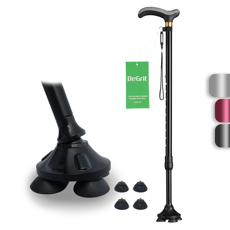 BeGrit伸縮ステッキ 杖 4本足 自立式 4点杖 軽量 多機能ステッキつえ 杖 男性用と女性用 アルミ 歩行補..