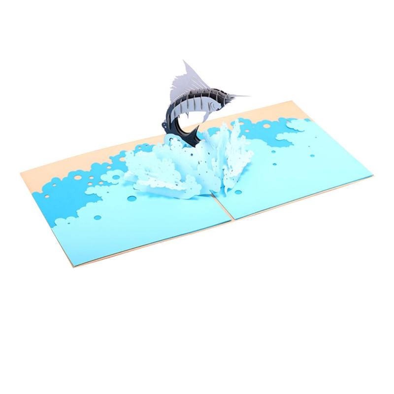 VILLCASE 1個 3 d の誕生日カード 3 d のグリーティング カードの魚 紙のバショウカジキの彫刻の挨拶 3..