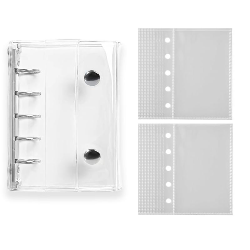 FANGCUU 透明シール帳 M5 A6 A7 PVC製 システム手帳 バインダー式 カードスリーブ20枚付属 5穴 リフィ..