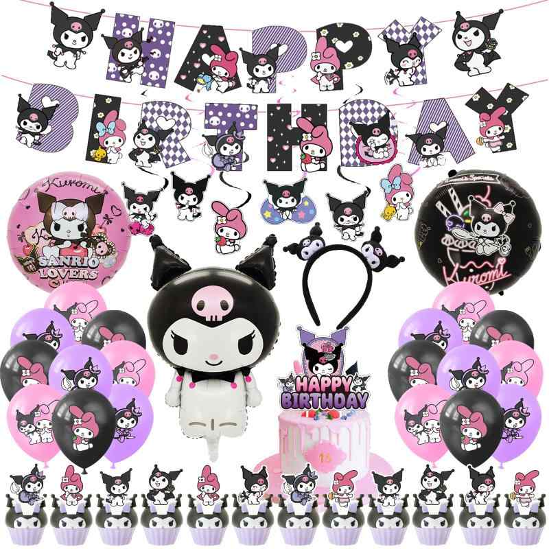 クロミ誕生日飾り付け キャラクター風船 バルーン バースデー飾り ヘアバンド付き HAPPY BIRTHDAYバナー ガーランド アルミバルーン パーティー デコレーション 背景 おしゃれ 壁飾り 女の子のサムネイル