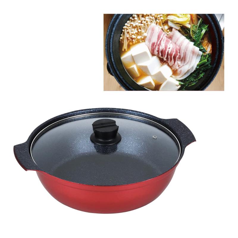 卓上鍋 両手鍋 ガス火 IH対応 軽量 マーブルダイヤモンド加工 ガラス蓋付 鍋料理 水炊き 寄せ鍋 湯豆腐..