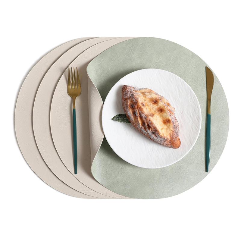 PinnWaa ランチョンマット おしゃれ 革 北欧 洗える 高質PUレザー 円形 4枚セット ランチマット 拭き取り可能 耐熱 抗菌 滑り止め 防水 汚れ防止 食卓の雰囲気アップ 装飾 らんちょうマット