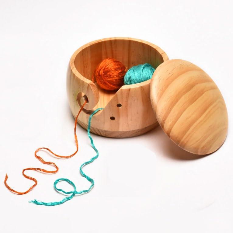 EdisonBrain ヤーンボウル 蓋付き 松木製 防塵 ニット 編み 糸 かぎ針 編み物 毛糸 収納 手あみ 手芸 ..