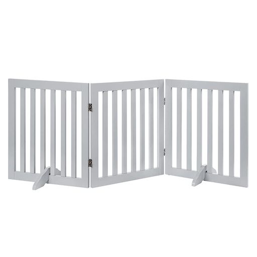 UNIPAWS 木製犬用ゲート、折り式バリア、ペット用家具フェンス 、グレー 1