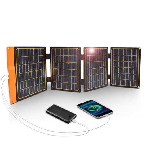 【2急速充電】40 W太陽電池パネルは2つの急速充電USB-A QC 3.0 18 W(MAX)USBポート、US PD 2.0 18 W(MAX)ポートを有し、スマートフォン(((アンドロイドとアップル)、IPAD、イヤホン、充電宝、スピ...