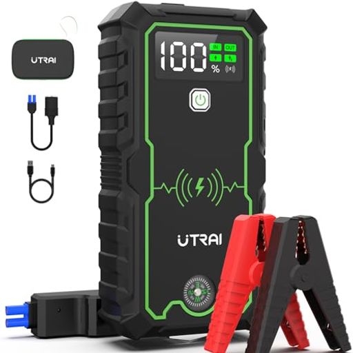 UTRAI オートバイ対応 ジャンプスターター 12V車用 エンジンスターター グリーン 大容量27000MAH ピーク電流3600A ワイヤレス充電対応 車緊急脱出ハンマ機能付き QC3.0充電 すべてのガソリン車/8.5Lまでのディーゼル車対応