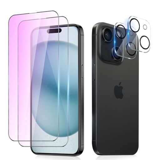 【ブルーライトカット】IPHONE15PLUS ガラスフィルム (2枚) + IPHONE15PLUS カメラフィルム (2枚) アイフォン15プラス 強化ガラス 保護フィルム ブルーライト IPHONE15PLUS