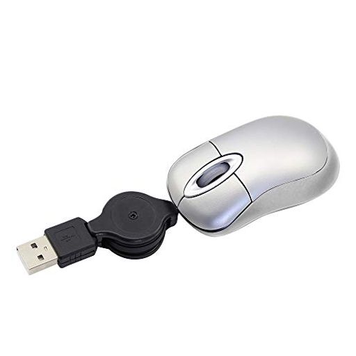 マウス有線 超小型 ケーブル巻取り式 伸縮マウス ケーブル収納型 USB有線マウス 光学式 コンパクト ミニマウス 子供用 小さい 旅行 携帯用 PCノートパソコン WINDOWS MAC対応(シルバー)