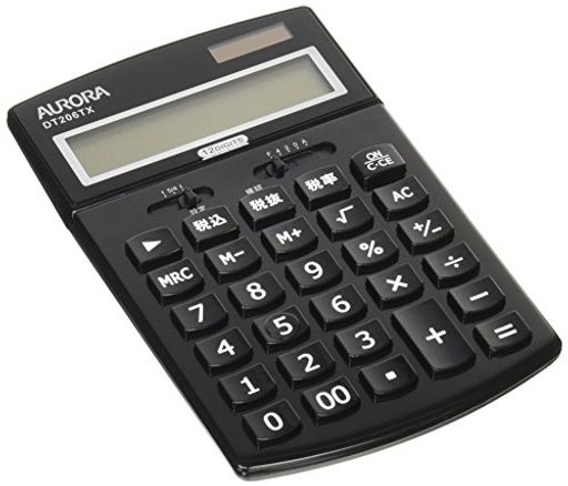 オーロラジャパン 中型卓上電卓 税計算機能付き ブラック DT206TXB