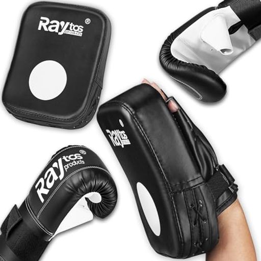 RAYTOSボクシンググローブ ミット セットパンチングミット 付き フリーサイズ パンチンググローブ格闘技 空手 練習用 運動不足解消 (BLACK&WHITE)
