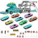 【トラック おもちゃ】巨大な車のトラックで、9台のミニカーと交通標識が配置されており、トラックが後ろに引っ張られると、3階建ての棚になり、ポータブルガレージのようになる。小さなおもちゃの車ごとに視覚的に異なり、男の子にも女の子にも似合うおもちゃです。6歳以上の子供に適しています。 【恐竜 おもちゃ&amp;操作が簡単】恐竜の形をしたデザインで、慣性で押し出すだけの簡単操作。傾斜したレールが装備されており、ミニカーは軌道から滑り降りることができます。車の後部にボタンがあり、それを押すと車がトラックの下を通って恐竜の前から出てきます。 【子供の実践能力を強化】トラック車のセットは、友達や家族と一緒に遊ぶことができます。お子様はミニレースカーを置いて車をスタートさせることができ、遊びながら実践能力、集中力、自信を育み、遊びながら想像力を広げ、遊びを通じて脳を刺激することができます。 【高品質の収納車】おもちゃの運搬車は高品質のプラスチックで作られており、頑丈で耐久性があります。うっかりテーブルの上の高いところから落としてしまっても大丈夫、とても丈夫です。